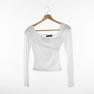 Blue Blush Top Off Shoulder Woman’s sz S Bodycon White Cropped Ruching